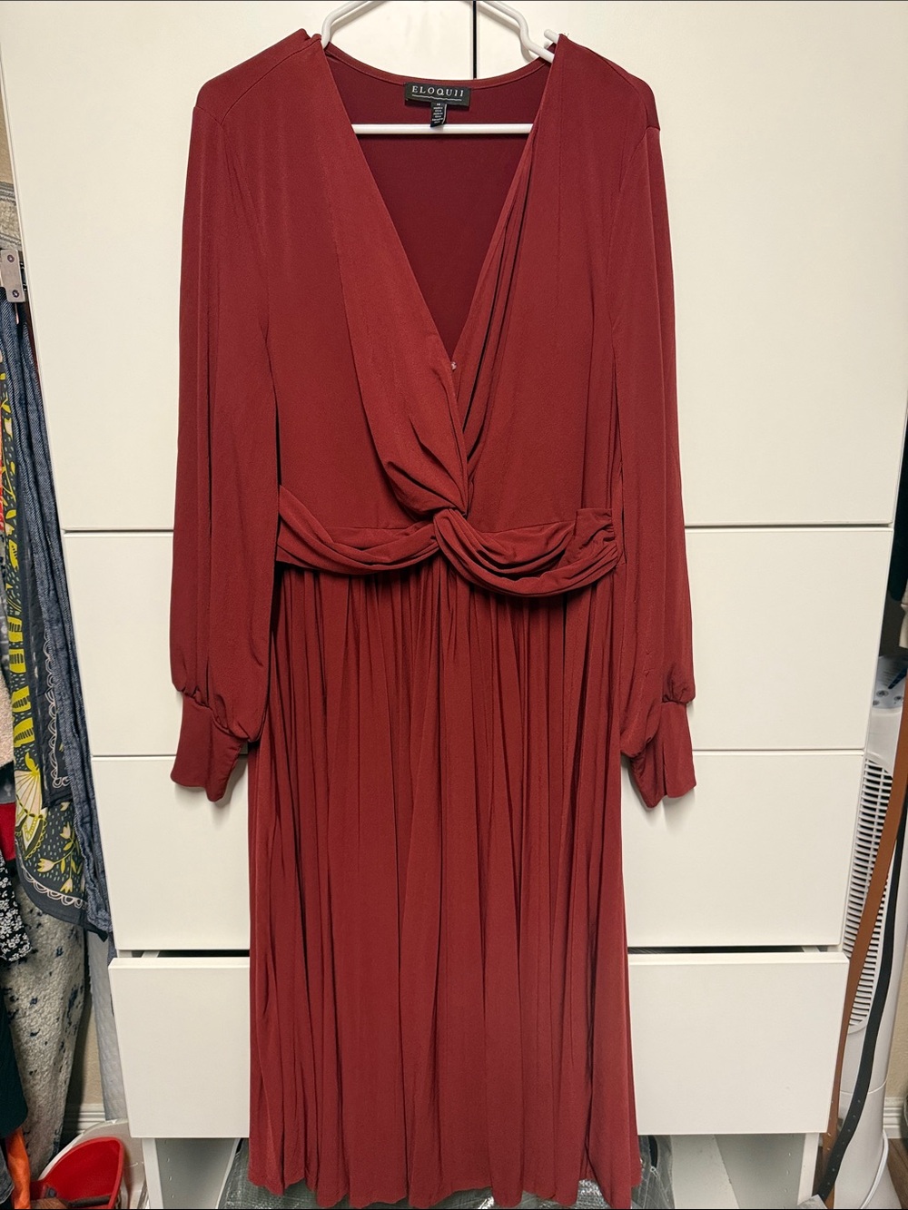 Eloquii Rust-Red Twist Front Long Sleeve Midi Dress